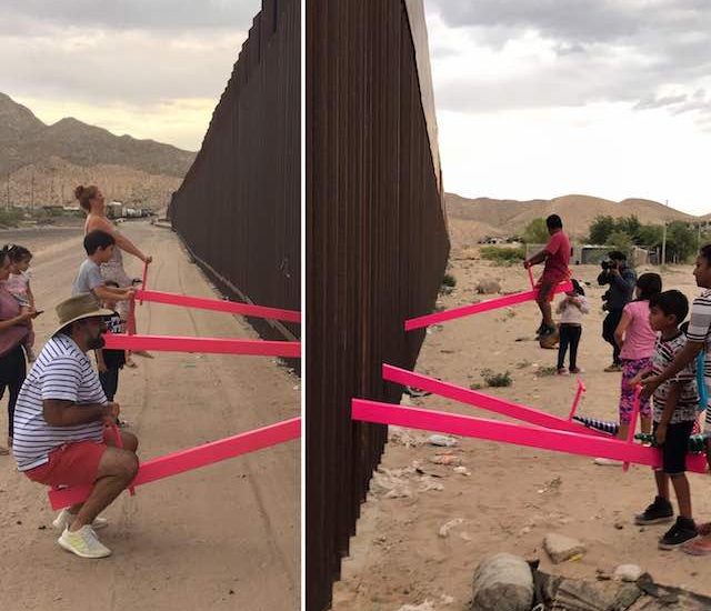 Two California professors arrange a set of seesaws across the US-Mexico border wall for kids from both sides to play together